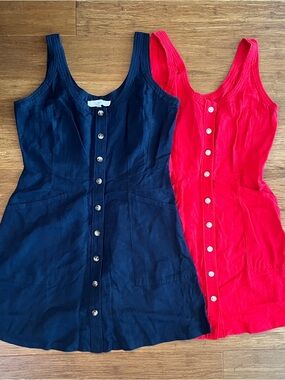 Loft Dresses Petite 8 Linen Navy & Red 2 Piece A-Line Summer Short Sleeve